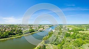 The panoramic view on the Pegasus Bridge in Europe, in France, in Normandy, towards Caen, in Ranville, in summer, on a sunny day photo