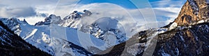 Panoramic view of the Pelvoux mountain range in the Ecrins National Park. Hautes-Alpes, Alps, Fran