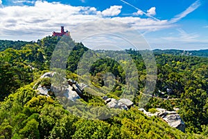Panoramic view of Pena National Palace and park in Sintra, Portugal