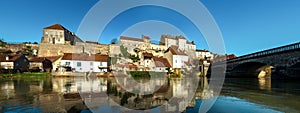 Panoramic view of Pesmes village in Burgundy, winter