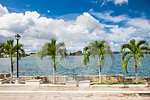 Panoramic view at Peten Iitza lake from Flores. Guatemala. photo