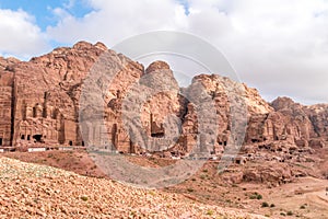 Panoramic view of Petra Red Rose City, Jordan. Petra is UNESCO World Heritage Site and is one of New7Wonders of the World