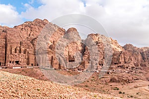 Panoramic view of Petra Red Rose City, Jordan. Petra is UNESCO World Heritage Site and is one of New7Wonders of the World photo