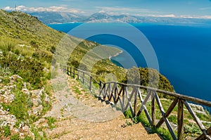 Panoramic view from Pianoro di Ciolandrea, near San Giovanni a Piro. Cilento, Campania, southern Italy.