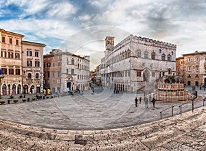 Panoramic view of Piazza IV Novembre, Perugia, Italy photo