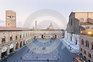 Panoramic view of Piazza Maggiore - Bologna, Italy