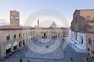 Panoramic view of Piazza Maggiore - Bologna, Italy