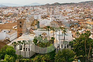 Panoramic view of the Picasso museum with the city of Malaga in the background