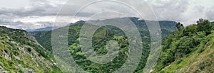 Panoramic view at the Picos de Europa, or Peaks of Europe, a mountain range extending for about 20 km, forming part of the photo