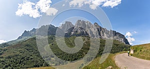 Panoramic view at the Picos de Europa, or Peaks of Europe, a mountain range extending for about 20 km photo