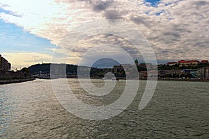 Panoramic view of picturesque Danube River and Buda side with Chain Bridge and Buda Castle Royal Palace