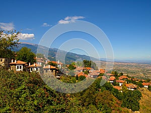 Panoramic view of the picturesque tourist village of old Panteleimonas village in Pieria, Greece