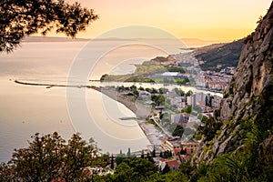 Panoramic view of the picturesque town of Omish in Croatia