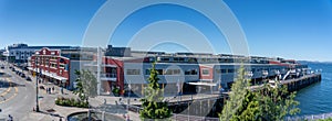 Panoramic view of the Pier 70 Building at Seattle`s historic waterfront in Downtown Seattle located at Elliott Bay