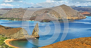 Panoramic view of pinnacle Rock and surroundings in Bartolome