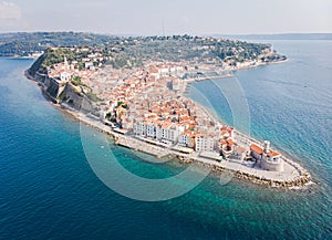 Panoramic view of Piran from the air