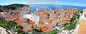 Panoramic view of Piran old town, Slovenia