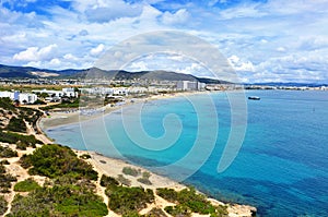 panoramic view of the Platja den Bossa beach in Ibiza Town, Spain photo