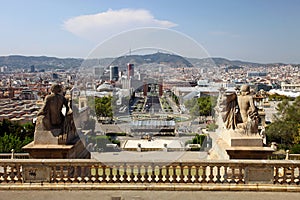 Panoramic view of Plaza Espanya, Barcelona, Spain