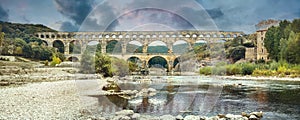 Ancient Pont du Gard roman aqueduct. France, Provence