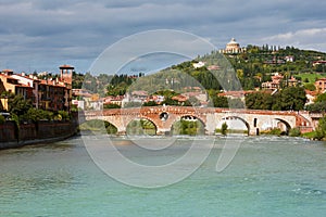 Panoramic view of Ponte Pietra in Verona photo