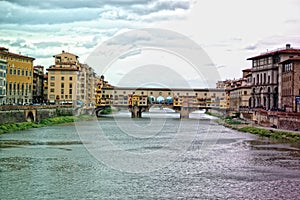 Panoramic view of Ponte Vecchio in Florence, Italy.