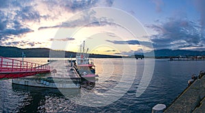 Panoramic view of Port Alberni dock in Vancouver Island, BC, Can