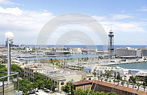 Panoramic view of the port of Barcelona from the gardens of Miramar