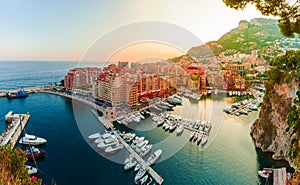 Panoramic view of Port de Fontvieille in Monaco. Azur coast.