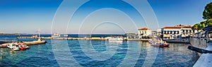 Panoramic view of the port of Spetses, Greece