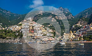 Panoramic view of Positano, small town on Amalfi Coast, Campania, Italy