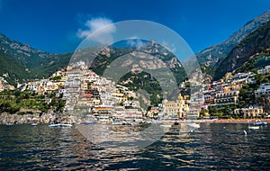 Panoramic view of Positano, small town on Amalfi Coast, Campania, Italy