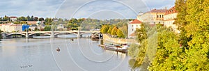 Panoramic view of Prague, Czech Republic, on the shore of Vltava