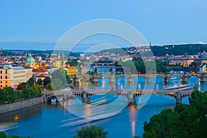 Panoramic view of Prague at night