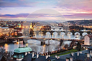 Panoramic view of Prague at night