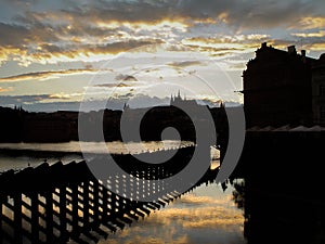 Panoramic view of Prague at night