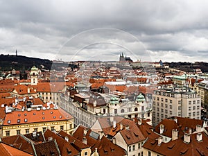Panoramic view of Prague Old Town rooftops