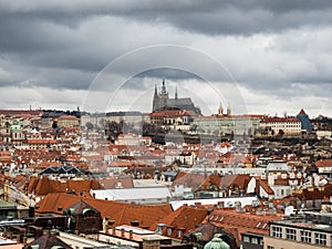 Panoramic view of Prague Old Town rooftops