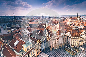 Panoramic view of Prague roofs and domes. Czech Republic. Europe.