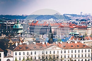 Panoramic view of Prague roofs and domes. Czech Republic. Europe.