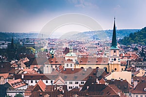 Panoramic view of Prague roofs and domes. Czech Republic. Europe.