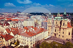 Panoramic view of Prague roofs and domes. Czech Republic. Europe.