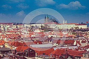 Panoramic view of Prague roofs and domes. Czech Republic. Europe.