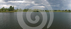 Panoramic view of the Pripyat River from the embankment of the abandoned city of Pripyat.