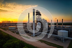 Panoramic view of propane chemical plant in morning industry background