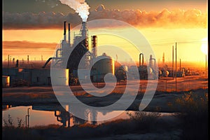 Panoramic view of propane chemical plant in morning industry background