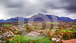 Panoramic view of province Salzburg, Austria during Fall