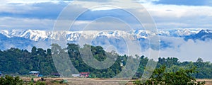 Panoramic View of Putao Landscape with Snowy Mountain Range, Myanmar