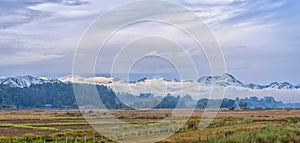 Panoramic View of Putao Landscape with Snowy Mountain Range, Myanmar