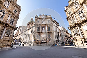 Panoramic view of Quattro Canti or Four Corners in Palermo, Sicily